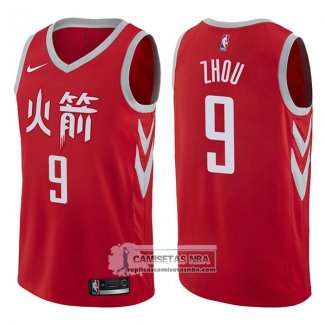 Camiseta Rockets Zhou Qi Ciudad 2017-18 Rojo