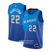 Camiseta Milwaukee Bucks Khris Middleton Ciudad 2020-21 Azul