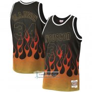 Camiseta Houston Rockets Hakeem Olajuwon Flames Negro