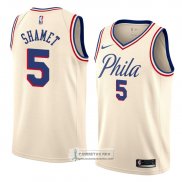 Camiseta Philadelphia 76ers Landry Shamet Ciudad 2018 Crema