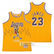 Camiseta Los Angeles Lakers LeBron James Hardwood Classics Skull Edition Amarillo
