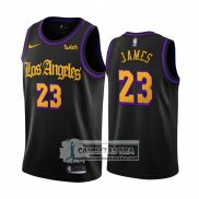Camiseta Los Angeles Lakers Lebron James Ciudad 2019-20 Negro