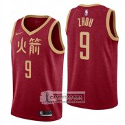 Camiseta Rockets Zhou Qi Ciudad 2018-19 Rojo