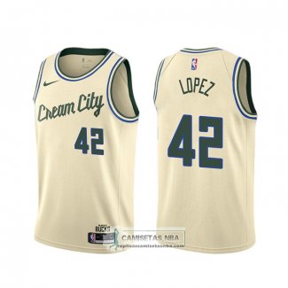 Camiseta Milwaukee Bucks Robin Lopez Ciudad 2019-20 Crema