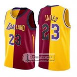 Camiseta Lakers Lebron James Split 2018 Oro Rojo