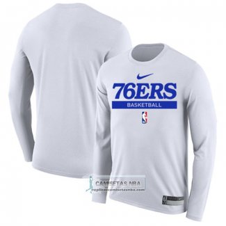 Camiseta Manga Larga Philadelphia 76ers Practice Performance 2022-23 Blanco