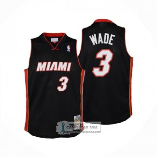 Camiseta Miami Heat Dwyane Wade NO 3 Mitchell & Ness 2012-13 Negro