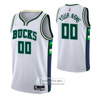 Camiseta Milwaukee Bucks Personalizada Ciudad 2021-22 Blanco