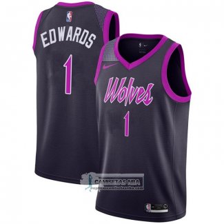 Camiseta Minnesota Timberwolves Anthony Edwards NO 1 Ciudad 2018-19 Violeta