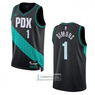 Camiseta Portland Trail Blazers Anfernee Simons NO 1 Ciudad 2022-23 Negro