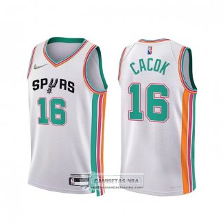 Camiseta San Antonio Spurs Devontae Cacok NO 16 Ciudad 2021-22 Blanco