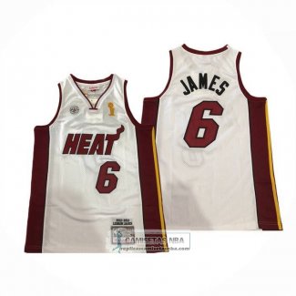 Camiseta Miami Heat LeBron James NO 6 Mitchell & Ness 2012-13 Blanco(1)