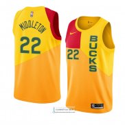 Camiseta Milwaukee Bucks Khris Middleton Ciudad 2018-19 Amarillo