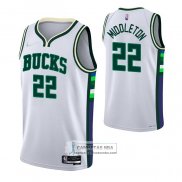 Camiseta Milwaukee Bucks Khris Middleton NO 22 Ciudad 2021-22 Blanco