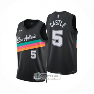 Camiseta San Antonio Spurs Stephon Castle NO 5 Ciudad 2025-26 Negro