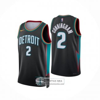 Camiseta Detroit Pistons Cade Cunningham NO 2 Ciudad 2025-26 Negro