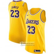 Camiseta Los Angeles Lakers LeBron James NO 23 Icon Autentico Amarillo