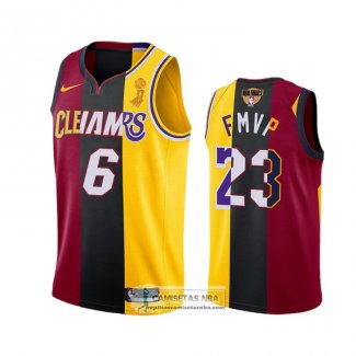 Camiseta Los Angeles Lakers Lebron James 2020 FMVP Heat Cavaliers Split Dual Number Rojo Oro