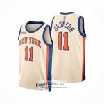 Camiseta New York Knicks Jalen Brunson NO 11 Ciudad 2025-26 Crema