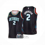 Camiseta Nino Detroit Pistons Cade Cunningham NO 2 Ciudad 2025-26 Negro