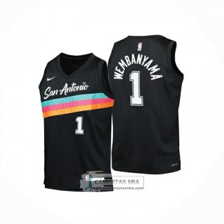 Camiseta Nino San Antonio Spurs Victor Wembanyama NO 1 Ciudad 2025-26 Negro