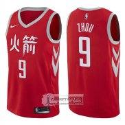 Camiseta Rockets Zhou Qi Ciudad 2017-18 Rojo