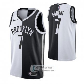 Camiseta Brooklyn Nets Kevin Durant NO 7 Split Negro Blanco