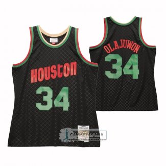 Camiseta Houston Rockets Hakeem Olajuwon NO 34 Mitchell & Ness 1993-94 Negro