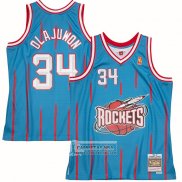 Camiseta Houston Rockets Hakeem Olajuwon NO 34 Mitchell & Ness 1996-97 Azul