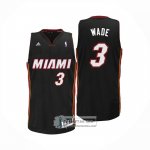 Camiseta Miami Heat Dwyane Wade NO 3 Segunda Negro