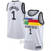 Camiseta Minnesota Timberwolves Anthony Edwards NO 1 Ciudad 2022-23 Blanco