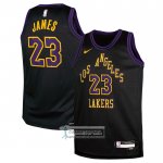 Camiseta Nino Los Angeles Lakers Lebron James NO 23 Ciudad 2023-24 Negro