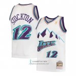 Camiseta Nino Utah Jazz John Stockton NO 12 Hardwood Classics Throwback 1996-97 Blanco