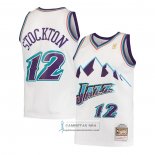 Camiseta Nino Utah Jazz John Stockton NO 12 Hardwood Classics Throwback 1996-97 Blanco