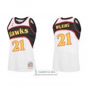 Camiseta Atlanta Hawks Dominique Wilkins NO 21 Mitchell & Ness 1986-87 Blanco