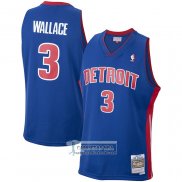 Camiseta Detroit Pistons Ben Wallace NO 3 Mitchell & Ness 2003-04 Azul