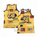 Camiseta Los Angeles Lakers LeBron James NO 23 Slap Sticker Mitchell & Ness 2018-19 Amarillo