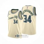Camiseta Milwaukee Bucks Giannis Antetokounmpo NO 34 Ciudad 2025-26 Crema