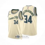 Camiseta Milwaukee Bucks Giannis Antetokounmpo NO 34 Ciudad 2025-26 Crema