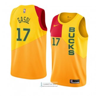 Camiseta Milwaukee Bucks Pau Gasol Ciudad 2018-19 Amarillo