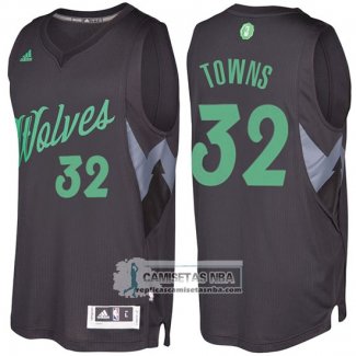 Camiseta Navidad Timberwolves Karl Anthony towns 2016 Negro