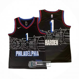 Camiseta Philadelphia 76ers James Harden NO 1 Ciudad 2020-21 Negro