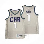 Camiseta Charlotte Hornets LaMelo Ball NO 1 Ciudad Edition Gris