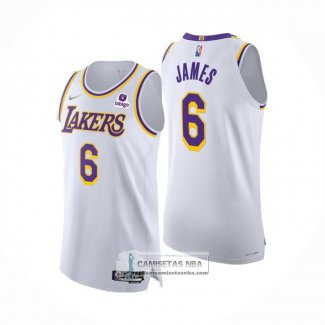 Camiseta Los Angeles Lakers LeBron James NO 6 Association Autentico Blanco