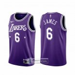 Camiseta Los Angeles Lakers LeBron James NO 6 Ciudad 2021-22 Violeta