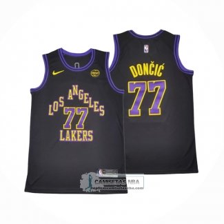 Camiseta Los Angeles Lakers Luka Doncic NO 77 Ciudad 2024-25 Negro