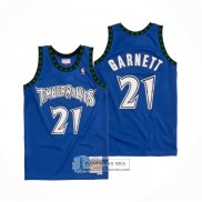 Camiseta Minnesota Timberwolves Kevin Garnett NO 21 Hardwood Classics Throwback 2003-04 Azul