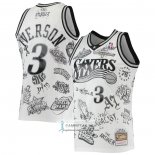 Camiseta Philadelphia 76ers Allen Iverson NO 3 Mitchell & Ness 1997-98 Tattoo Blanco