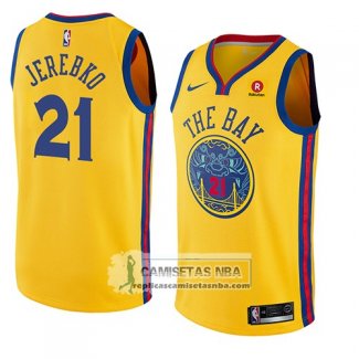 Camiseta Warriors Jonas Jerebko Ciudad 2018-19 Amarillo