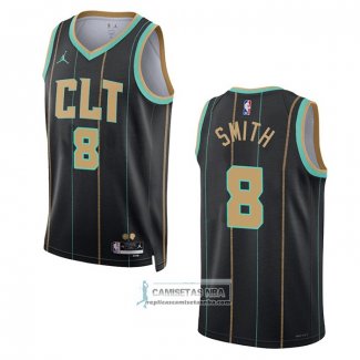 Camiseta Charlotte Hornets Dennis Smith NO 8 Ciudad 2022-23 Negro